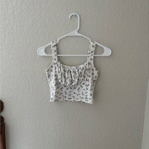 Hollister Cream and Blue Floral Tank Top